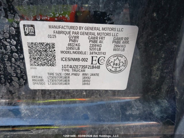 Продажа на аукционе авто 2025 Gmc Sierra 2500hd , Standard Bed, At4x, 4wd, vin: 1GT4UZE73SF218448, номер лота: 12551486