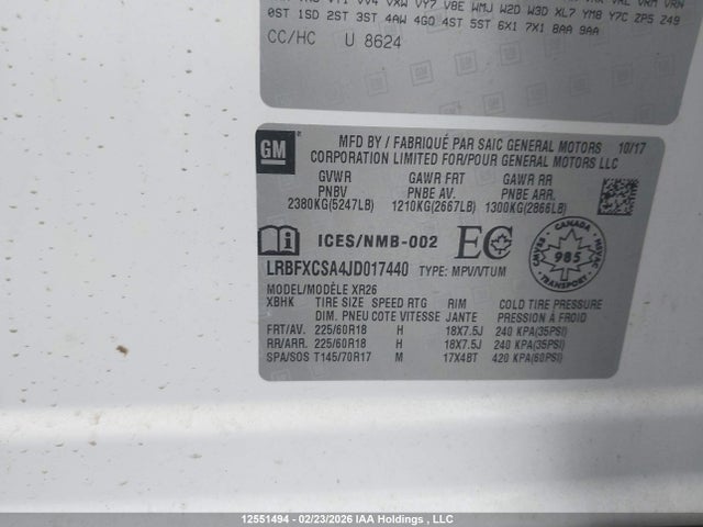 2018 Buick Envision Preferred მანქანა იყიდება აუქციონზე, vin: LRBFXCSA4JD017440, აუქციონის ნომერი: 12551494