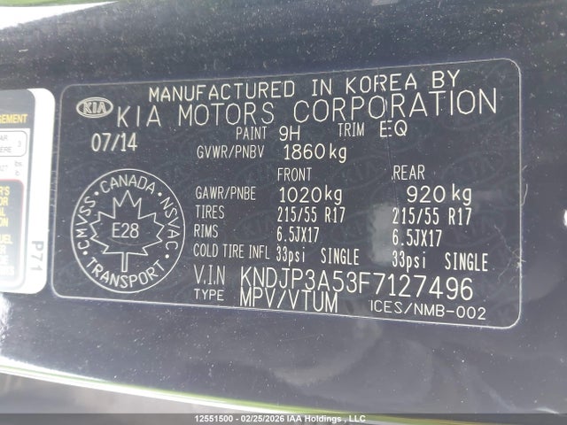 12551500 :رقم المزاد ، KNDJP3A53F7127496 vin ، 2015 Kia Soul Ex/ex+/ex+ Eco مزاد بيع