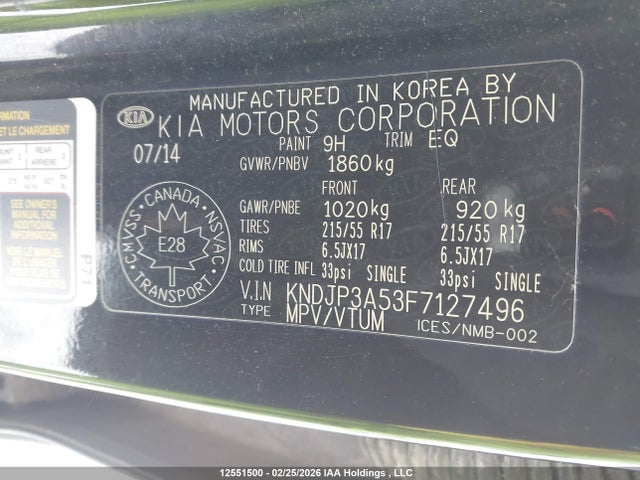12551500 :رقم المزاد ، KNDJP3A53F7127496 vin ، 2015 Kia Soul Ex/ex+/ex+ Eco مزاد بيع