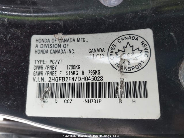 2013 Honda Civic Lx მანქანა იყიდება აუქციონზე, vin: 2HGFB2F47DH045028, აუქციონის ნომერი: 12551506