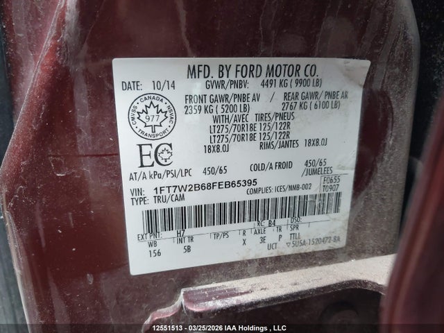 Aukcja sprzedaży 2015 Ford F-250 Lariat, vin: 1FT7W2B68FEB65395, numer aukcji: 12551513