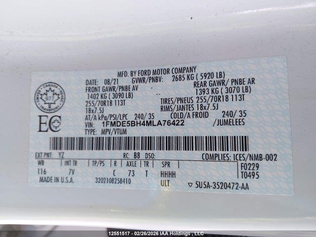 Aukcja sprzedaży 2021 Ford Bronco Outer Banks, vin: 1FMDE5BH4MLA76422, numer aukcji: 12551517