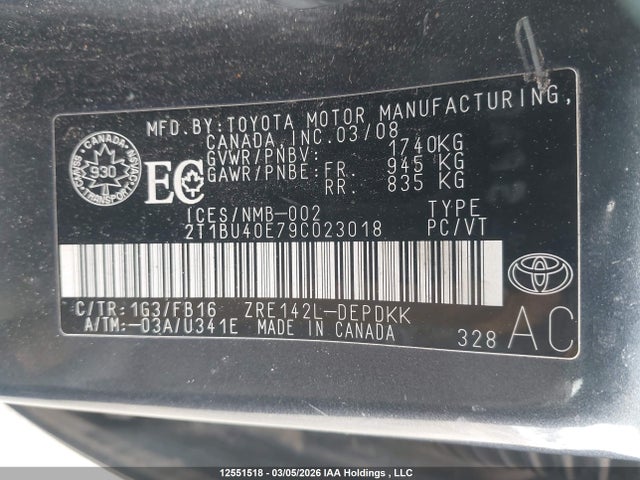 Aukcja sprzedaży 2009 Toyota Corolla Ce, vin: 2T1BU40E79C023018, numer aukcji: 12551518