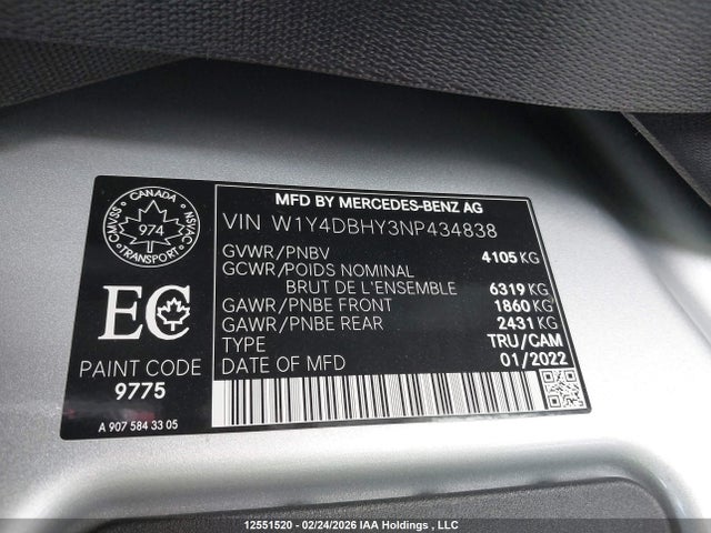 W1Y4DBHY3NP434838 Mercedes-Benz Sprinter 2500