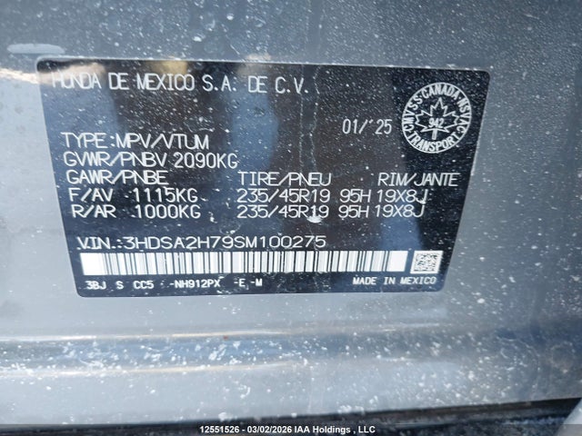3HDSA2H79SM100275 Acura Adx Platinum Elite A-spec
