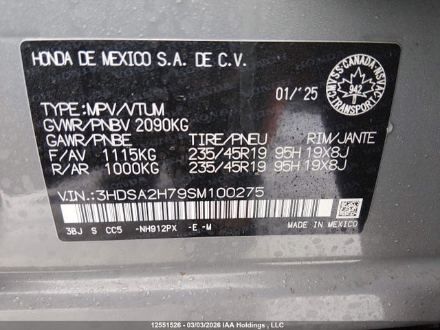 3HDSA2H79SM100275 Acura Adx Platinum Elite A-spec