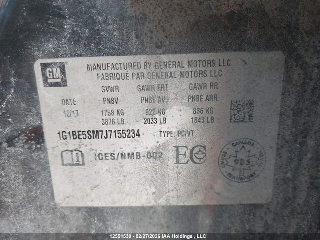 1G1BE5SM7J7155234 Chevrolet Cruze Lt Auto