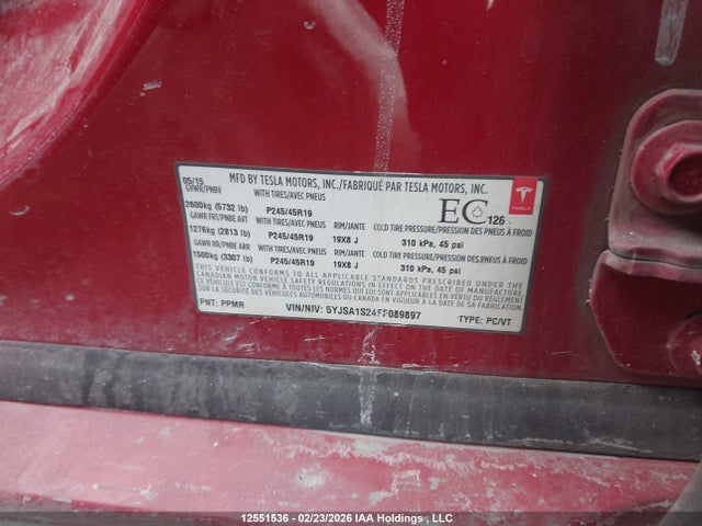 Aukcja sprzedaży 2015 Tesla Model S 70d, vin: 5YJSA1S24FF089897, numer aukcji: 12551536