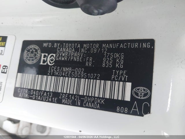 12551544 :رقم المزاد ، 2T1KU4EE5DC951072 vin ، 2013 Toyota Matrix Wagon مزاد بيع