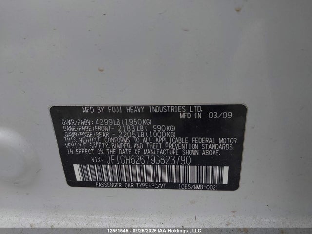 12551545 :رقم المزاد ، JF1GH62679G823790 vin ، 2009 Subaru Impreza 2.5 I Sport Package مزاد بيع
