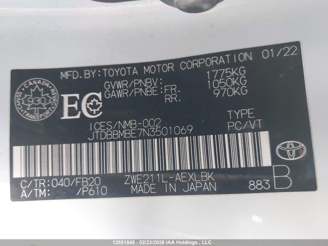 Toyota Corolla Hybrid 2022 JTDBBMBE7N3501069 Image 9