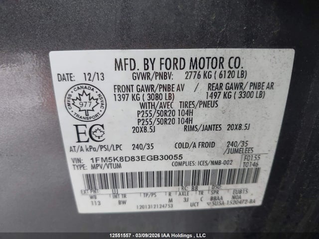 2014 Ford Explorer Xlt მანქანა იყიდება აუქციონზე, vin: 1FM5K8D83EGB30055, აუქციონის ნომერი: 12551557