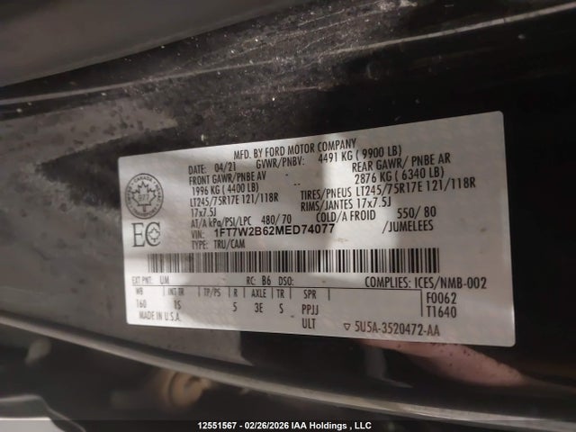 1FT7W2B62MED74077 Ford F250 Super Duty