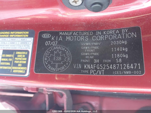Продаж на аукціоні авто 2008 Kia Rondo Ex/ex-premium/lx, vin: KNAFG525487126471, номер лоту: 12551569