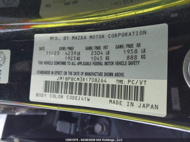 2024 Mazda Mazda3 Gs მანქანა იყიდება აუქციონზე, vin: JM1BPBCM3R1708264, აუქციონის ნომერი: 12551575