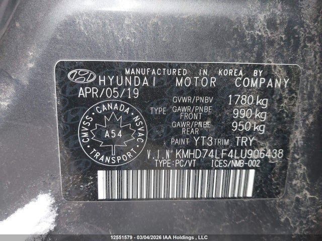 Продажа на аукционе авто 2020 Hyundai Elantra Essential Auto Ivt, vin: KMHD74LF4LU906438, номер лота: 12551579