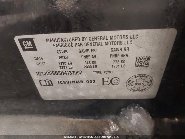 1G1JD6SB5H4137992 Chevrolet Sonic Lt Auto