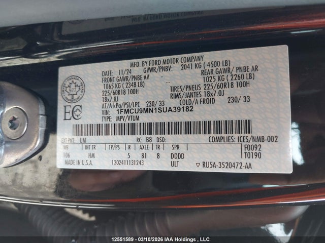 Продаж на аукціоні авто 2025 Ford Escape St Line, vin: 1FMCU9MN1SUA39182, номер лоту: 12551589