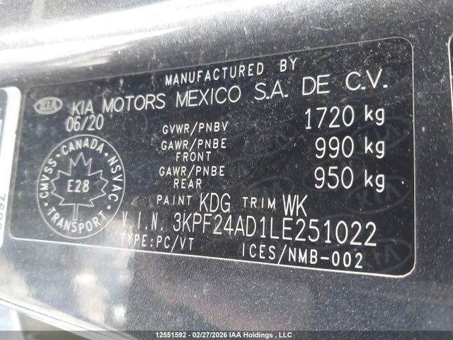 3KPF24AD1LE251022 KIA FORTE LX