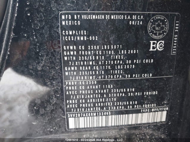 3VV2B7AX6RM133445 Volkswagen Tiguan Se/wolfsburg