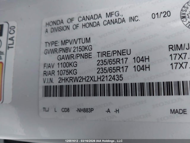 2HKRW2H2XLH212435 Honda CR-V LX