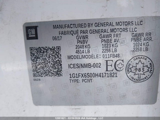 1G1FX6S00H4171821 Chevrolet Bolt Ev Premier