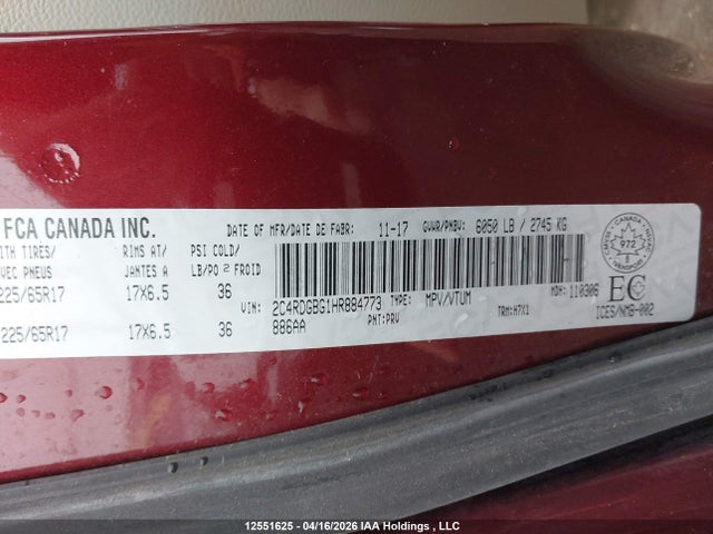 2C4RDGBG1HR884773 Dodge Grand Caravan Cvp/sxt