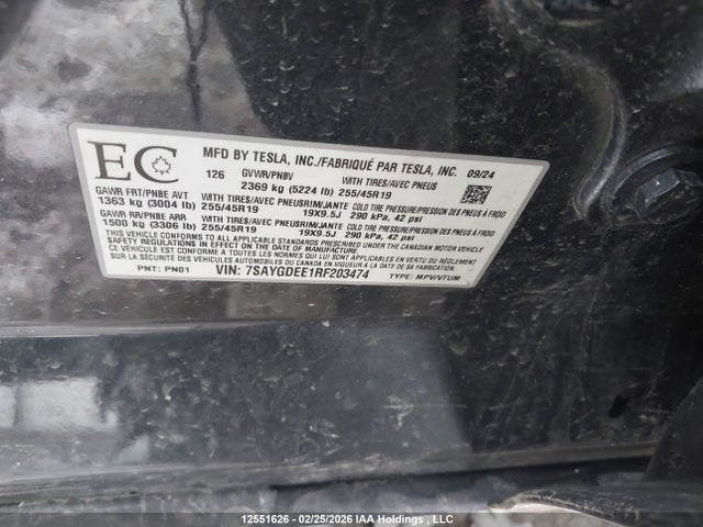 7SAYGDEE1RF203474 Tesla Model Y Long Range