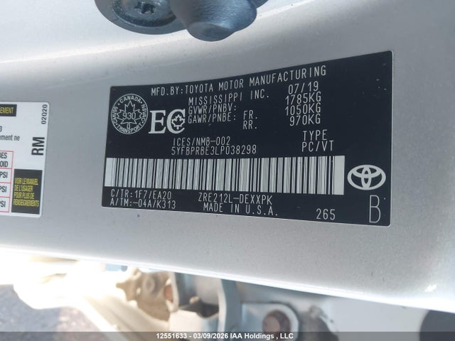 5YFBPRBE3LP038298 Toyota COROLLA LE