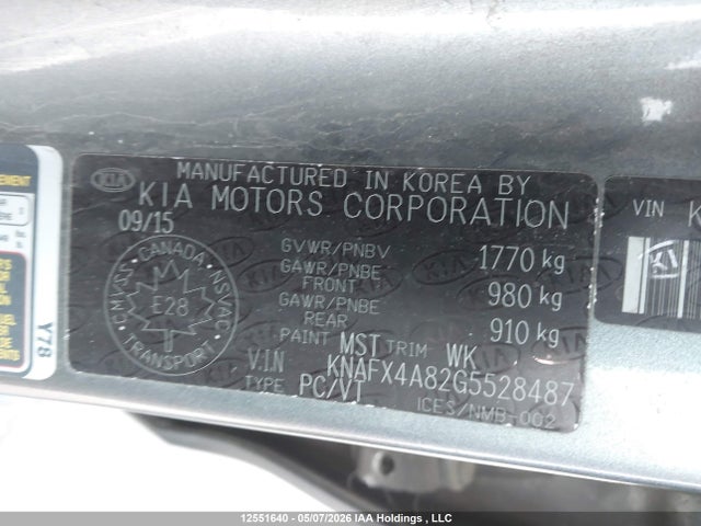 KNAFX4A82G5528487 KIA Forte 2.0l Ex/2.0l Ex Se