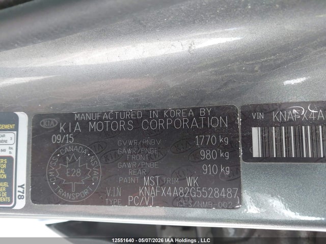 KNAFX4A82G5528487 KIA Forte 2.0l Ex/2.0l Ex Se