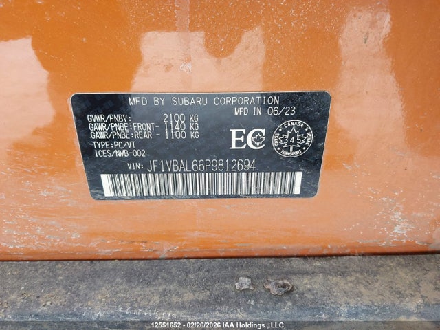 JF1VBAL66P9812694 Subaru Wrx Sport-tech