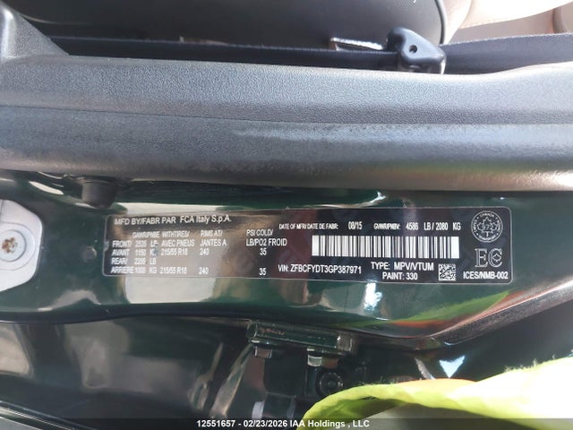ZFBCFYDT3GP387971 Fiat 500x Lounge