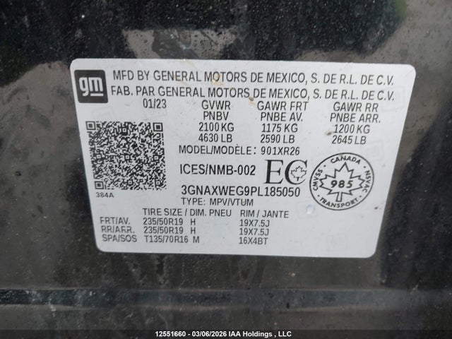 Продаж на аукціоні авто 2023 Chevrolet Equinox Rs, vin: 3GNAXWEG9PL185050, номер лоту: 12551660