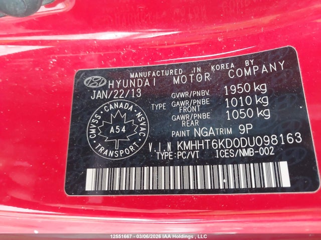 12551667 :رقم المزاد ، KMHHT6KD0DU098163 vin ، 2013 Hyundai Genesis مزاد بيع
