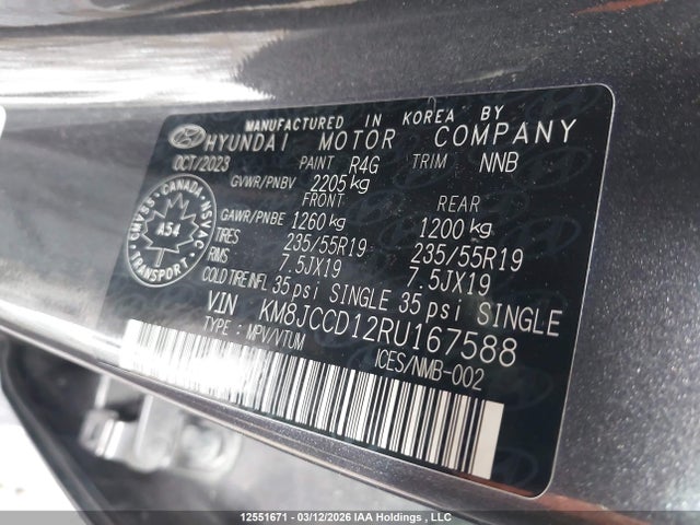12551671 :رقم المزاد ، KM8JCCD12RU167588 vin ، 2024 Hyundai Tucson Luxury Awd مزاد بيع
