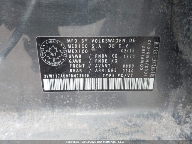 3VW117AU9FM073690 Volkswagen Golf