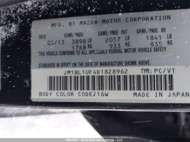 12551678 :رقم المزاد ، JM1BL1UF4D1828962 vin ، 2013 Mazda Mazda3 مزاد بيع