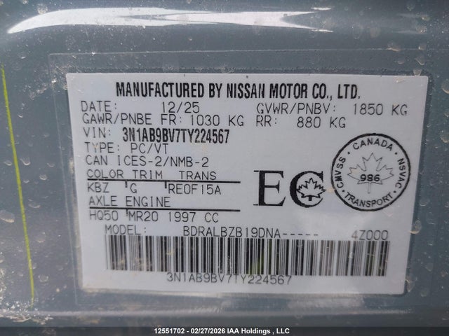 Продажа на аукционе авто 2026 Nissan Sentra S, vin: 3N1AB9BV7TY224567, номер лота: 12551702