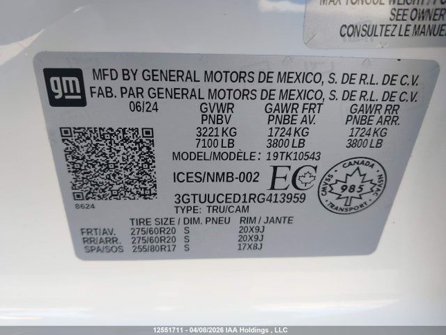 3GTUUCED1RG413959 GMC Sierra K1500 Elevation