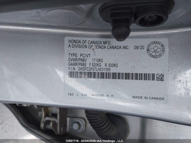 Honda Civic Lx 2020 2HGFC2F57LH031585 Image 9