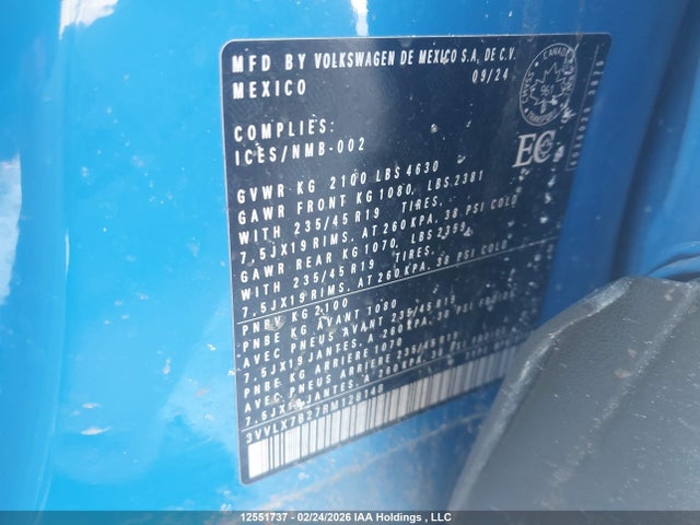 12551737 :رقم المزاد ، 3VVLX7B27RM128148 vin ، 2024 Volkswagen Taos مزاد بيع