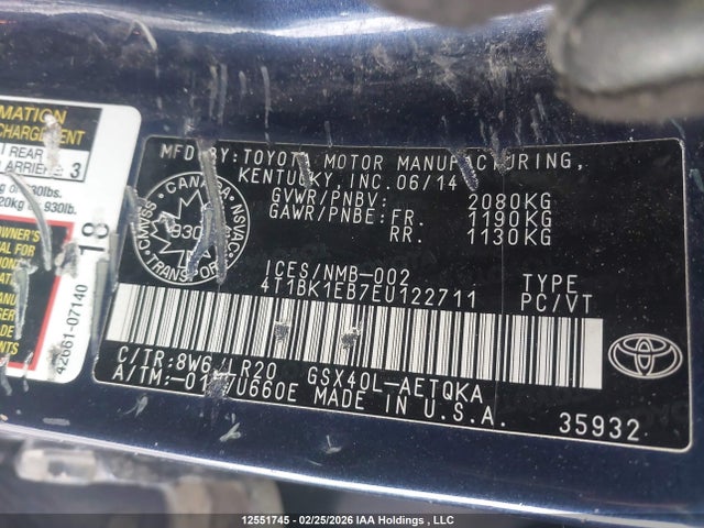 4T1BK1EB7EU122711 Toyota AVALON XLE