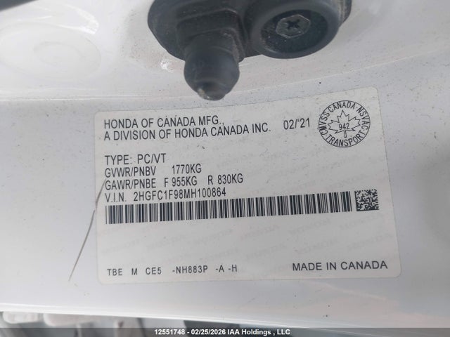 2HGFC1F98MH100864 Honda Civic Touring