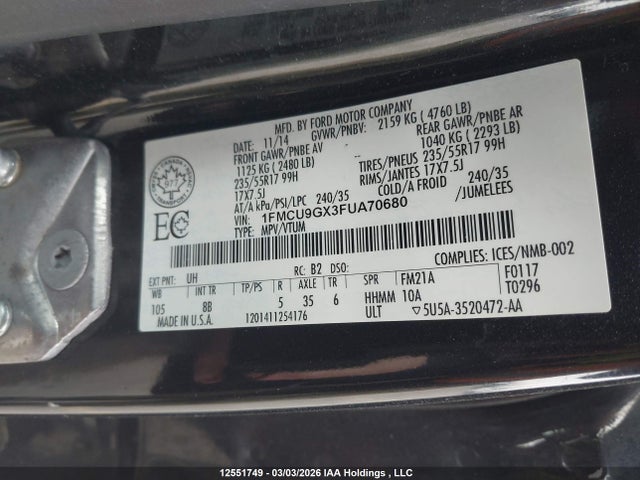 1FMCU9GX3FUA70680 Ford Escape