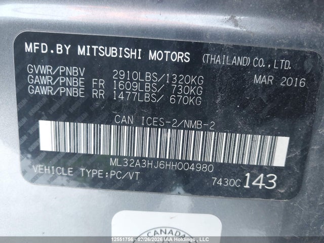 Mitsubishi MIRAGE ES 2017 ML32A3HJ6HH004980 Image 9