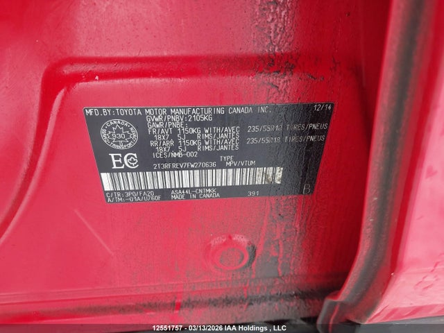 Aukcja sprzedaży 2015 Toyota Rav4 Xle, vin: 2T3RFREV7FW270636, numer aukcji: 12551757