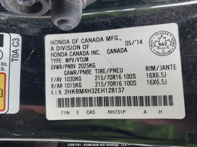 2HKRM4H32EH128137 Honda CR-V LX