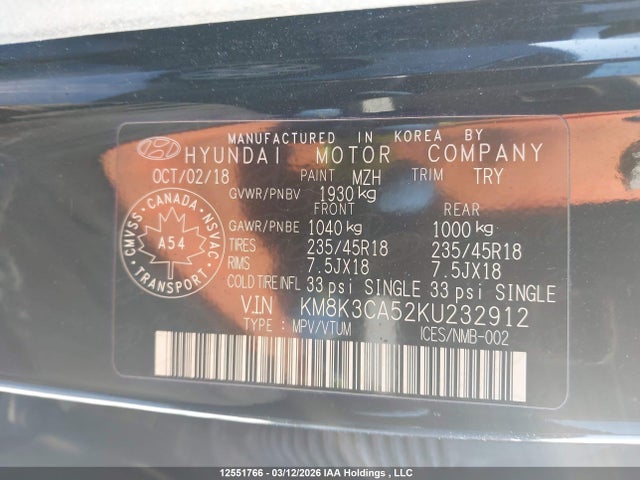 Продаж на аукціоні авто 2019 Hyundai Kona, vin: KM8K3CA52KU232912, номер лоту: 12551766